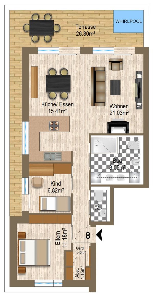 Grundriss der Wohnung 8